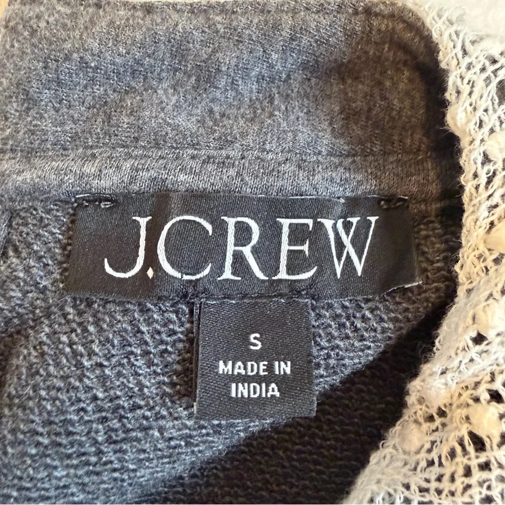 J. Crew Gray Pullover Crewneck Sweatshirt with Crochet Lace Collar and Cuffs
